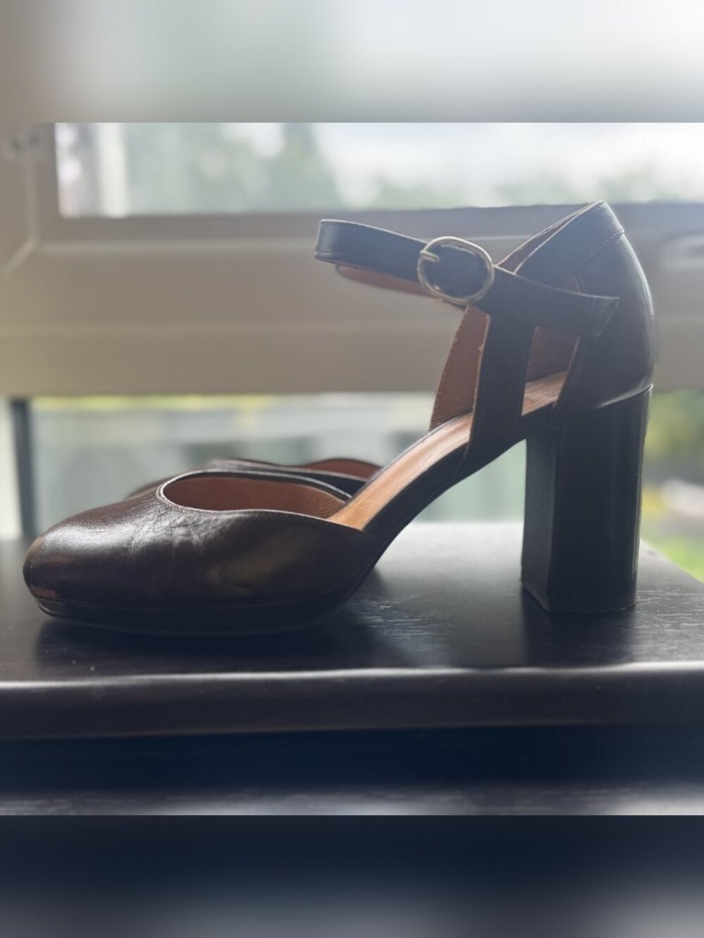 Sézane Brown Leather Mary Jane Block Heels 38